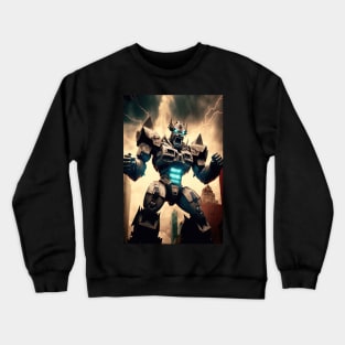 Monster giant robot cyborg attacking the city Crewneck Sweatshirt